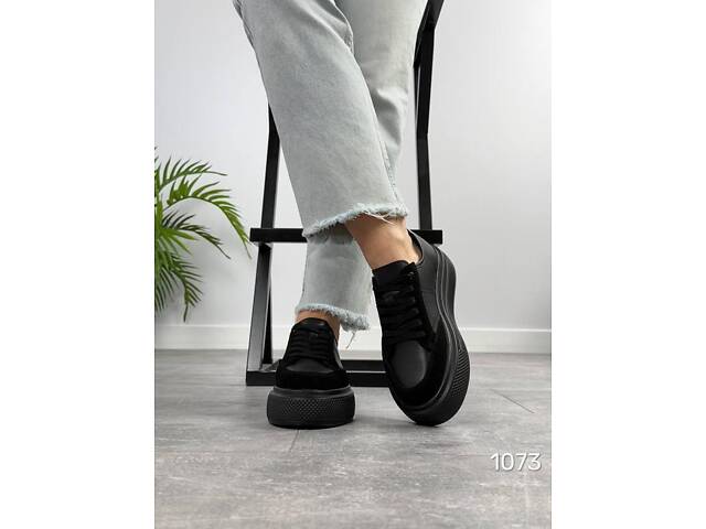 Чорні шкіряні кросівки на товстій підошві 36-40р код 1073 38 - Фото 10