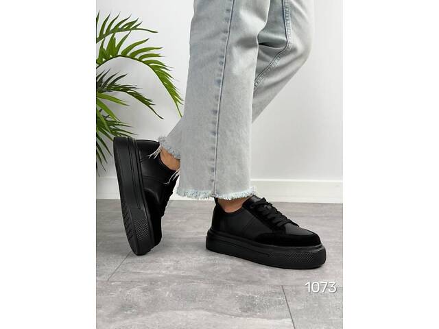 Чорні шкіряні кросівки на товстій підошві 36-40р код 1073 38 - Фото 7