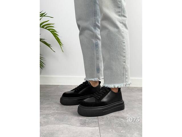 Чорні шкіряні кросівки на товстій підошві 36-40р код 1073 38 - Фото 9