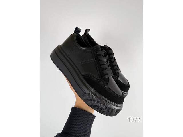 Чорні шкіряні кросівки на товстій підошві 36-40р код 1073 38 - Фото 4