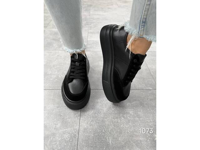 Чорні шкіряні кросівки на товстій підошві 36-40р код 1073 38 - Фото 8