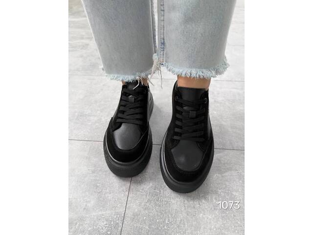 Чорні шкіряні кросівки на товстій підошві 36-40р код 1073 38 - Фото 6