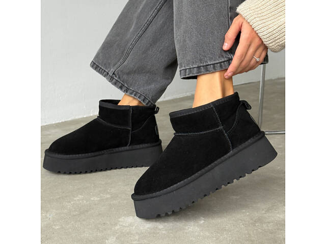 Чорні уггі платформа, натуральна замша 40р -26 см код 11192 - Фото 1