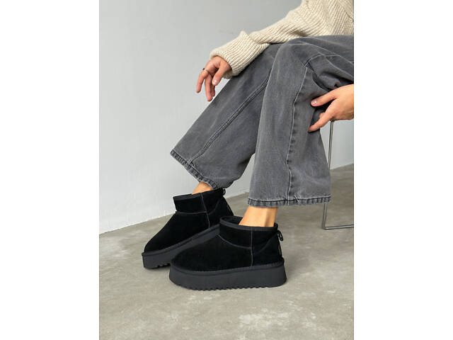 Чорні уггі платформа, натуральна замша 40р -26 см код 11192 - Фото 3