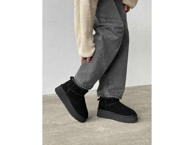 Чорні уггі платформа, натуральна замша 40р -26 см код 11192 - Фото 4