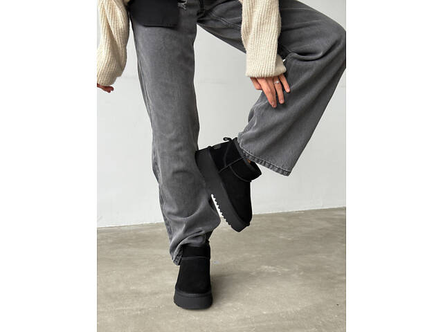 Чорні уггі платформа, натуральна замша 40р -26 см код 11192 - Фото 6