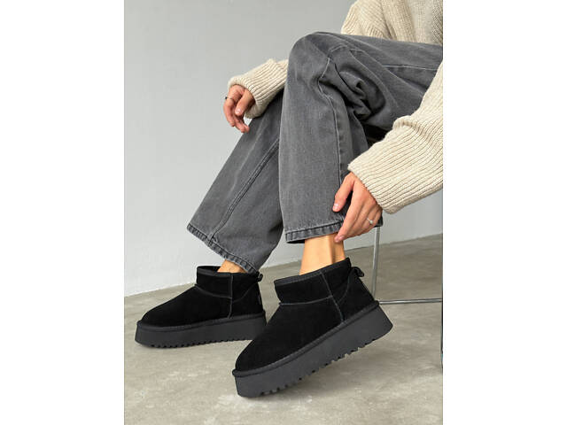 Чорні уггі платформа, натуральна замша 40р -26 см код 11192 - Фото 7