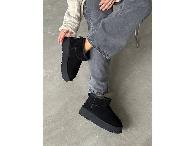 Чорні уггі платформа, натуральна замша 40р -26 см код 11192 - Фото 8