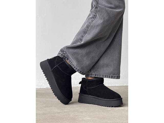 Чорні уггі платформа, натуральна замша 40р -26 см код 11192 - Фото 9