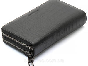 Чорний гаманець-клатч на дві блискавки із фактурної натуральної шкіри Marco Coverna MCJP-5902B