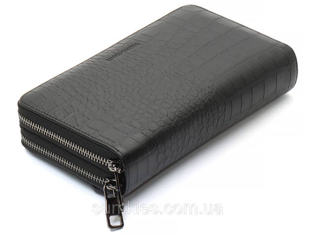 Чорний гаманець-клатч на дві блискавки із фактурної натуральної шкіри Marco Coverna MCJP-5902B - Фото 1