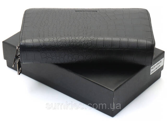 Чорний гаманець-клатч на дві блискавки із фактурної натуральної шкіри Marco Coverna MCJP-5902B - Фото 2