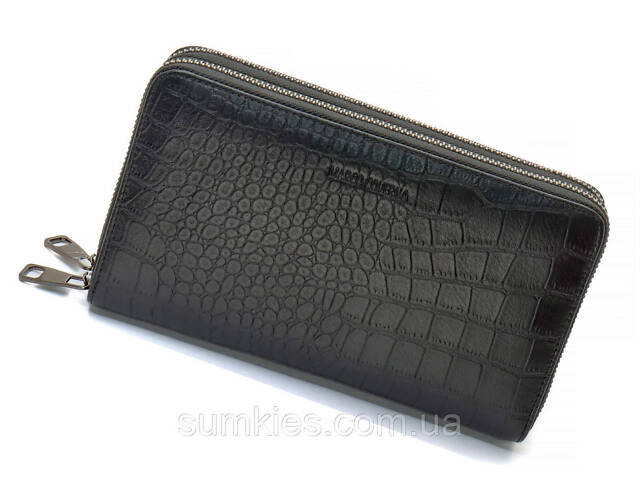 Чорний гаманець-клатч на дві блискавки із фактурної натуральної шкіри Marco Coverna MCJP-5902B - Фото 3