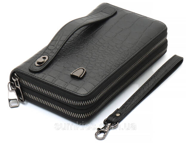 Чорний гаманець-клатч на дві блискавки із фактурної натуральної шкіри Marco Coverna MCJP-5902B - Фото 4
