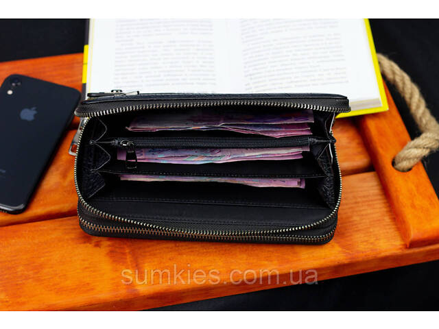 Чорний гаманець-клатч на дві блискавки із фактурної натуральної шкіри Marco Coverna MCJP-5902B - Фото 9