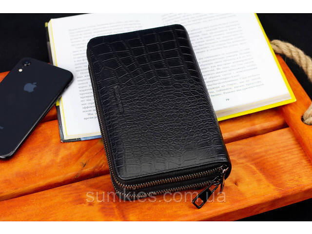 Чорний гаманець-клатч на дві блискавки із фактурної натуральної шкіри Marco Coverna MCJP-5902B - Фото 10