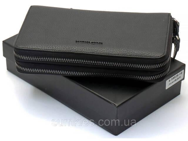 Чорний гаманець-клатч на дві блискавки з натуральної шкіри Marco Coverna B-5902B-1Q - Фото 2