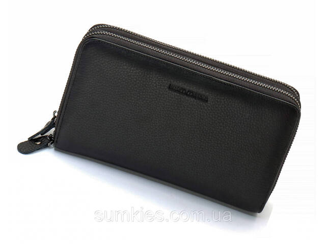 Чорний гаманець-клатч на дві блискавки з натуральної шкіри Marco Coverna B-5902B-1Q - Фото 3
