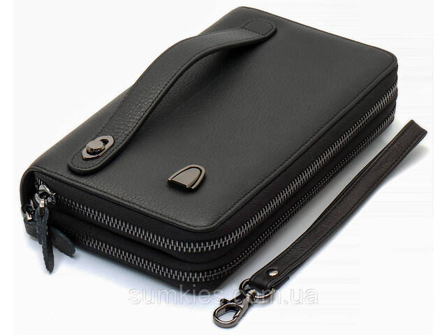 Чорний гаманець-клатч на дві блискавки з натуральної шкіри Marco Coverna B-5902B-1Q - Фото 4