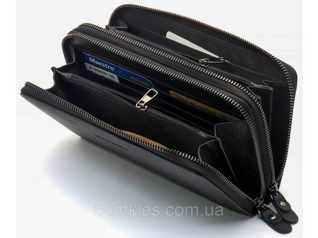 Чорний гаманець-клатч на дві блискавки з натуральної шкіри Marco Coverna B-5902B-1Q - Фото 5