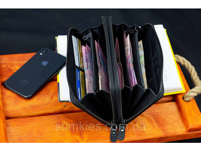 Чорний гаманець-клатч на дві блискавки з натуральної шкіри Marco Coverna B-5902B-1Q - Фото 8