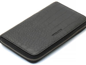 Чорний гаманець-клатч на блискавці з блоком під картки з фактурної натуральної шкіри Marco Coverna MCJP-5901A