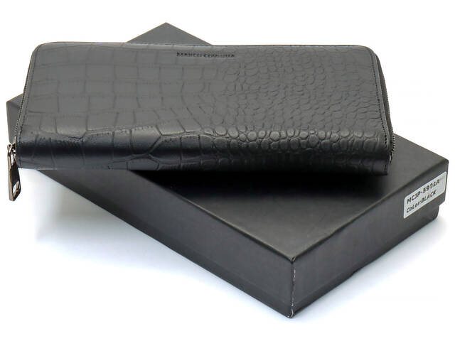 Чорний гаманець-клатч на блискавці з блоком під картки з фактурної натуральної шкіри Marco Coverna MCJP-5901A - Фото 2
