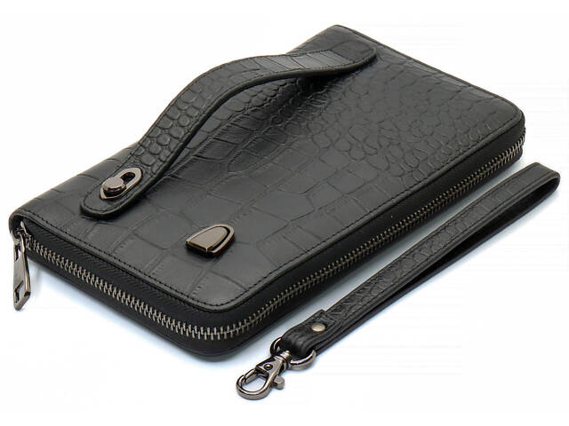 Чорний гаманець-клатч на блискавці з блоком під картки з фактурної натуральної шкіри Marco Coverna MCJP-5901A - Фото 4