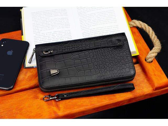 Чорний гаманець-клатч на блискавці з блоком під картки з фактурної натуральної шкіри Marco Coverna MCJP-5901A - Фото 10