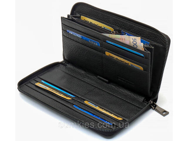 Чорний гаманець-клатч з блоком під картки під однією блискавкою з натуральної шкіри Marco Coverna МС-5901Q - Фото 6