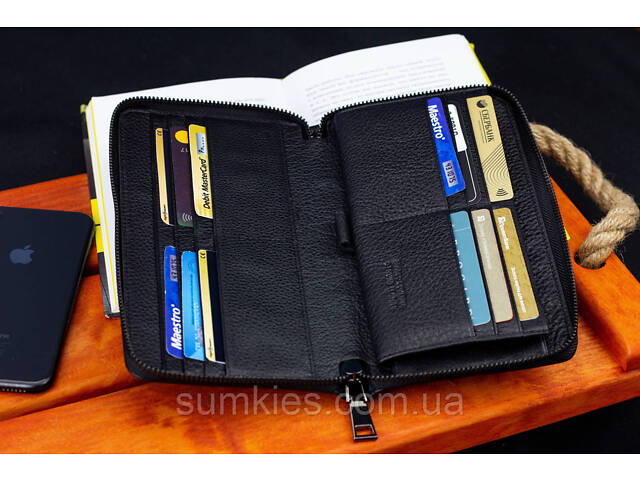 Чорний гаманець-клатч з блоком під картки під однією блискавкою з натуральної шкіри Marco Coverna МС-5901Q - Фото 8