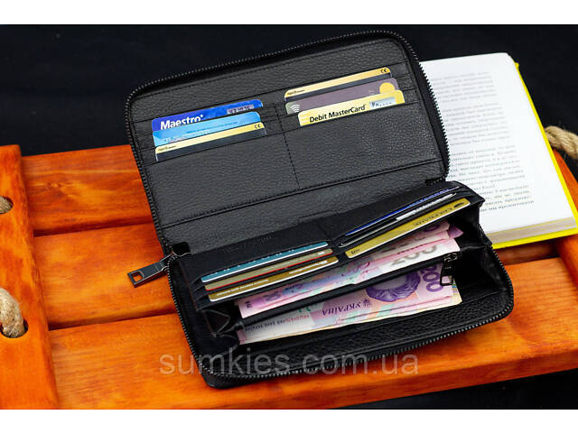 Чорний гаманець-клатч з блоком під картки під однією блискавкою з натуральної шкіри Marco Coverna МС-5901Q - Фото 9