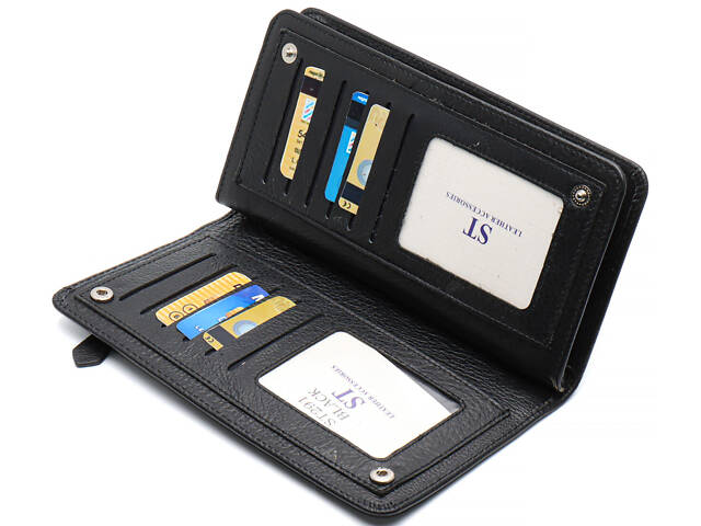 Чорний багатофункціональний чоловічий гаманець з натуральної шкіри МС291 - Фото 5