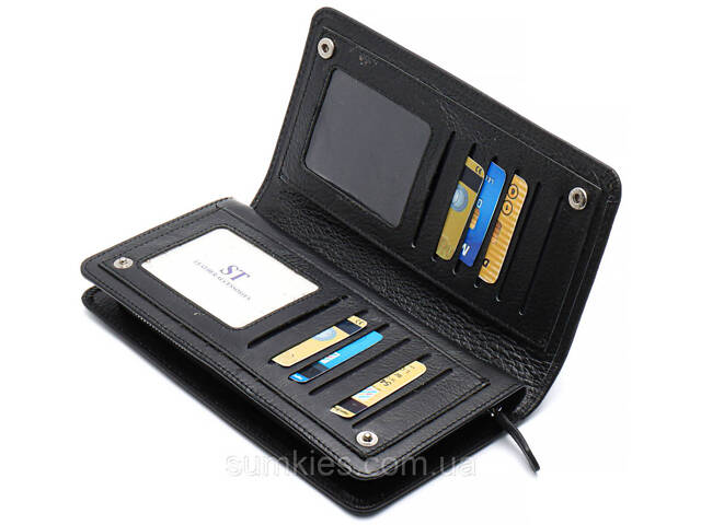 Чорний багатофункціональний чоловічий гаманець з натуральної шкіри МС291 - Фото 4