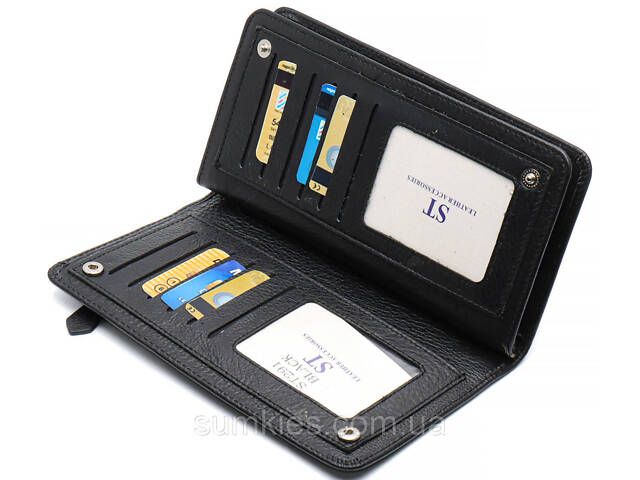 Чорний багатофункціональний чоловічий гаманець з натуральної шкіри МС291 - Фото 5