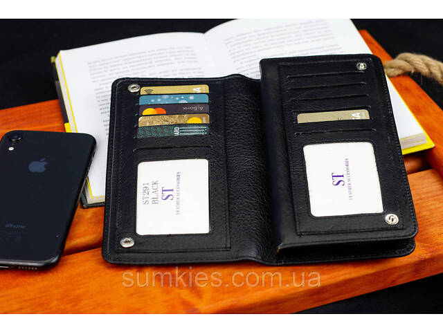Чорний багатофункціональний чоловічий гаманець з натуральної шкіри МС291 - Фото 8