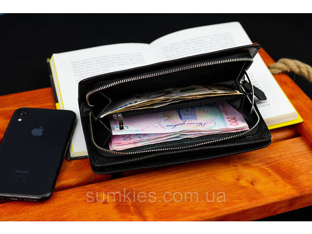 Чорний багатофункціональний чоловічий гаманець з натуральної шкіри МС291 - Фото 9