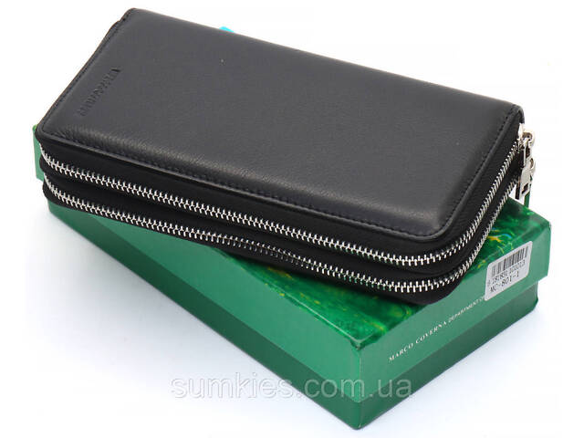 Чорний чоловічий клатч на дві блискавки з натуральної шкіри Marco Coverna MC-801-1 - Фото 2