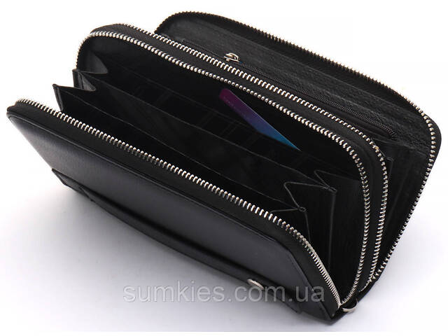 Чорний чоловічий клатч на дві блискавки з натуральної шкіри Marco Coverna MC-801-1 - Фото 6