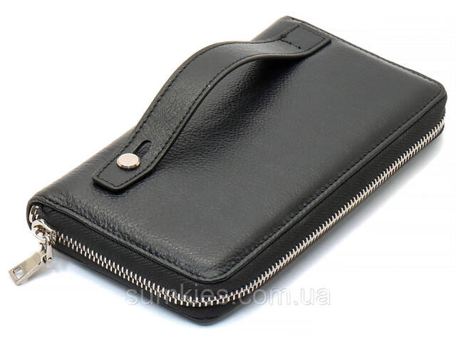 Чорний чоловічий гаманець-клатч на блискавці з натуральної шкіри Marco Coverna MC-802-1 - Фото 4