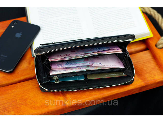 Чорний чоловічий гаманець-клатч на блискавці з натуральної шкіри Marco Coverna MC-802-1 - Фото 10