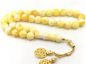 Чотки з бурштину RESTEQ 33 намистини з металевою китичкою — турецькі бурштинові чотки з намистинами 16 мм.