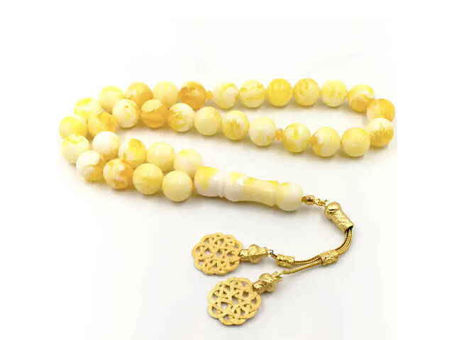 Чотки з бурштину RESTEQ 33 намистини з металевим китицем — турецькі бурштинові чотки з намистинами 16 мм - Фото 1