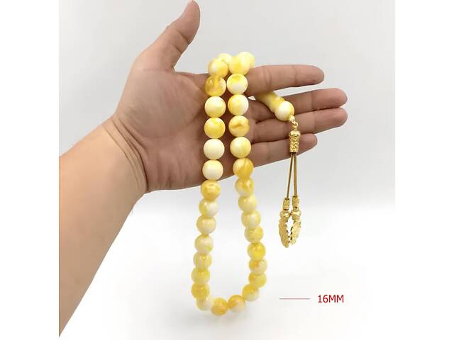 Чотки з бурштину RESTEQ 33 намистини з металевим китицем — турецькі бурштинові чотки з намистинами 16 мм - Фото 3