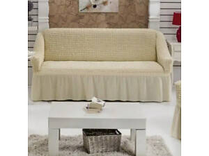 Чохли на диван тримісний на резинці, чохол на диван жатка натяжний турецькі 3-місні Кремовий Різні кольори