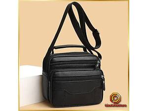 Мужская черная кожаная сумка-мессенджер Кожаная мужская мессенджер черная BEXHILL