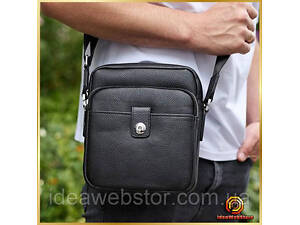 Мужская черная кожаная сумка-мессенджер Кожаная мужская мессенджер черная Tiding Bag