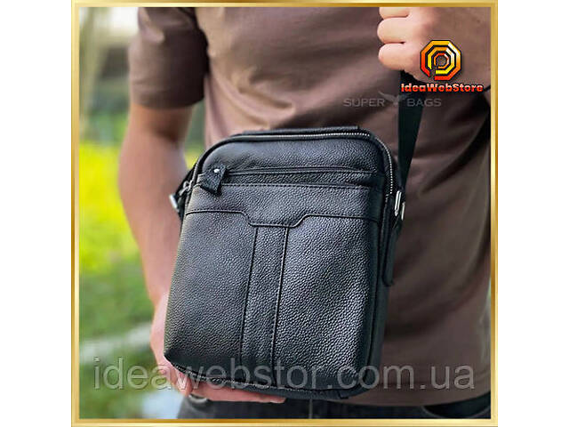 Мужская черная сумка через плечо, мужская сумка планшет, черная мужская барсетка через плечо Tiding Bag. - Фото 1