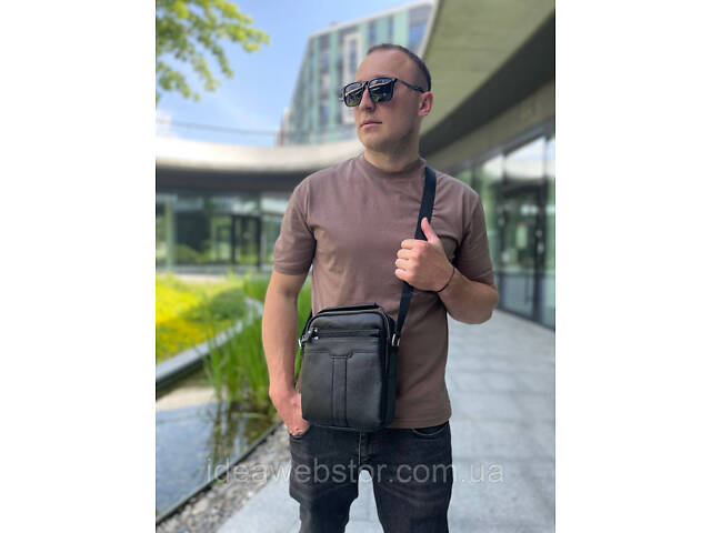 Мужская черная сумка через плечо, мужская сумка планшет, черная мужская барсетка через плечо Tiding Bag. - Фото 9