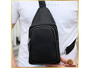 Мужская кожаная сумка-слинг через плечо из натуральной кожи черная TIDING BAG